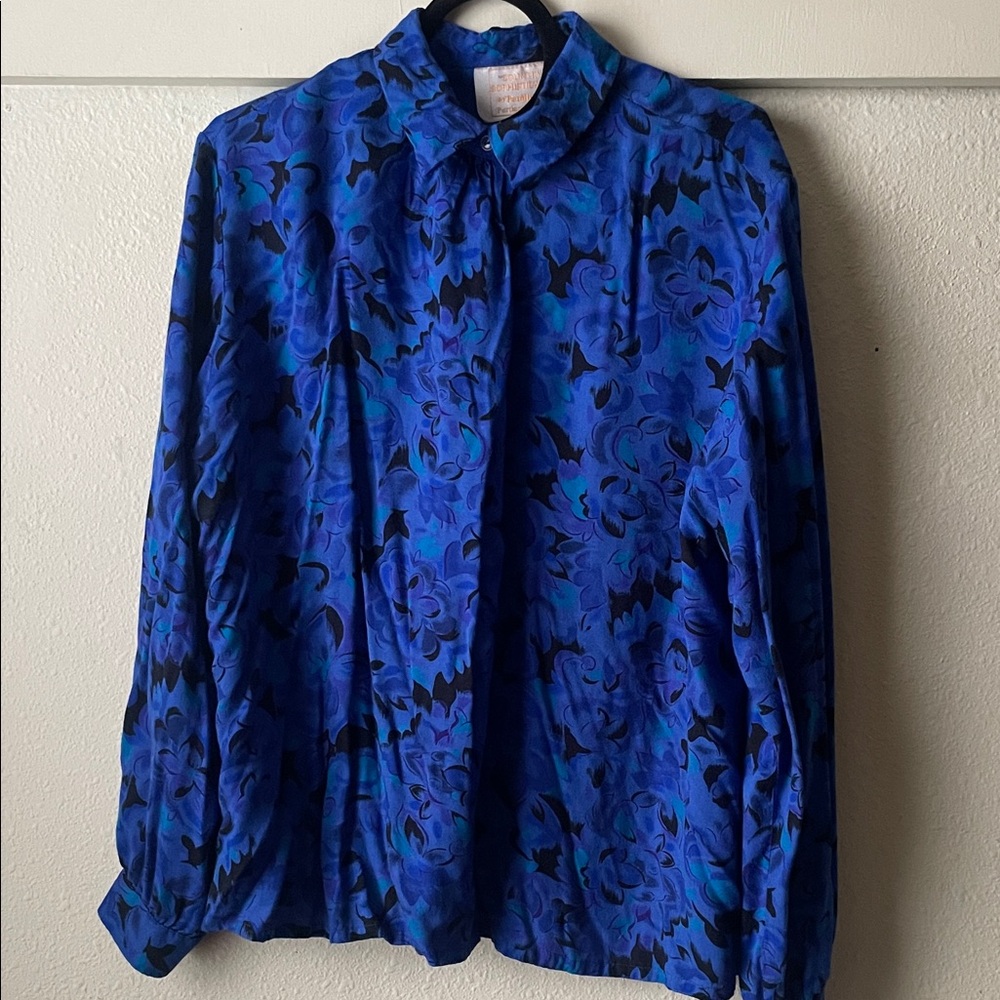 Vintage Country Sophisticates by Pendleton blue floral long sleeve blouse